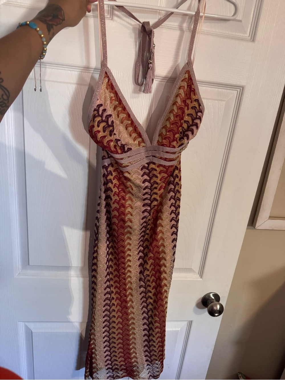 Guess Blush Pink Multicolor Chevron Knit Backless Dress